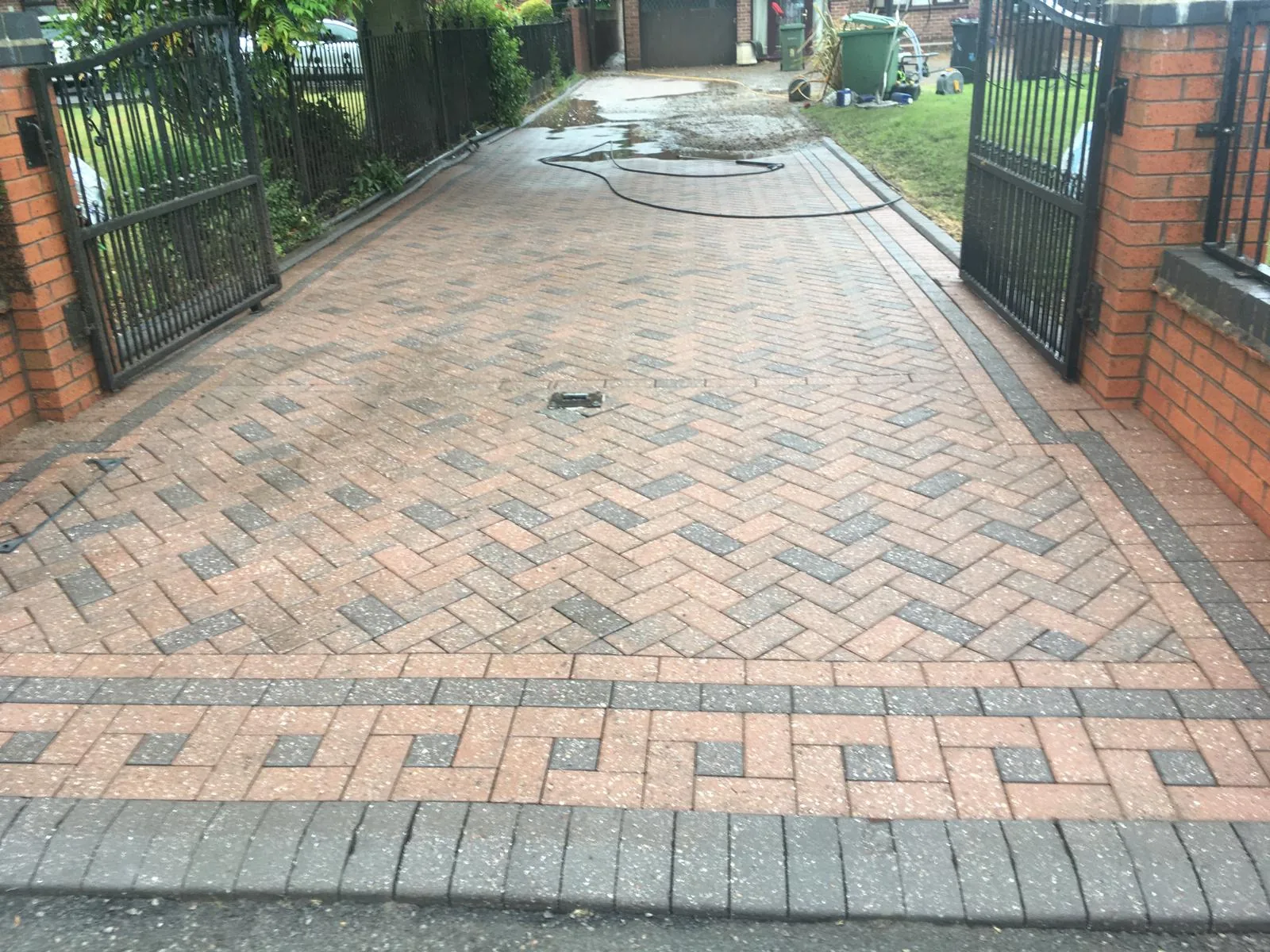 Herringbone block paving driveway restored after cleaning in Wolverhampton