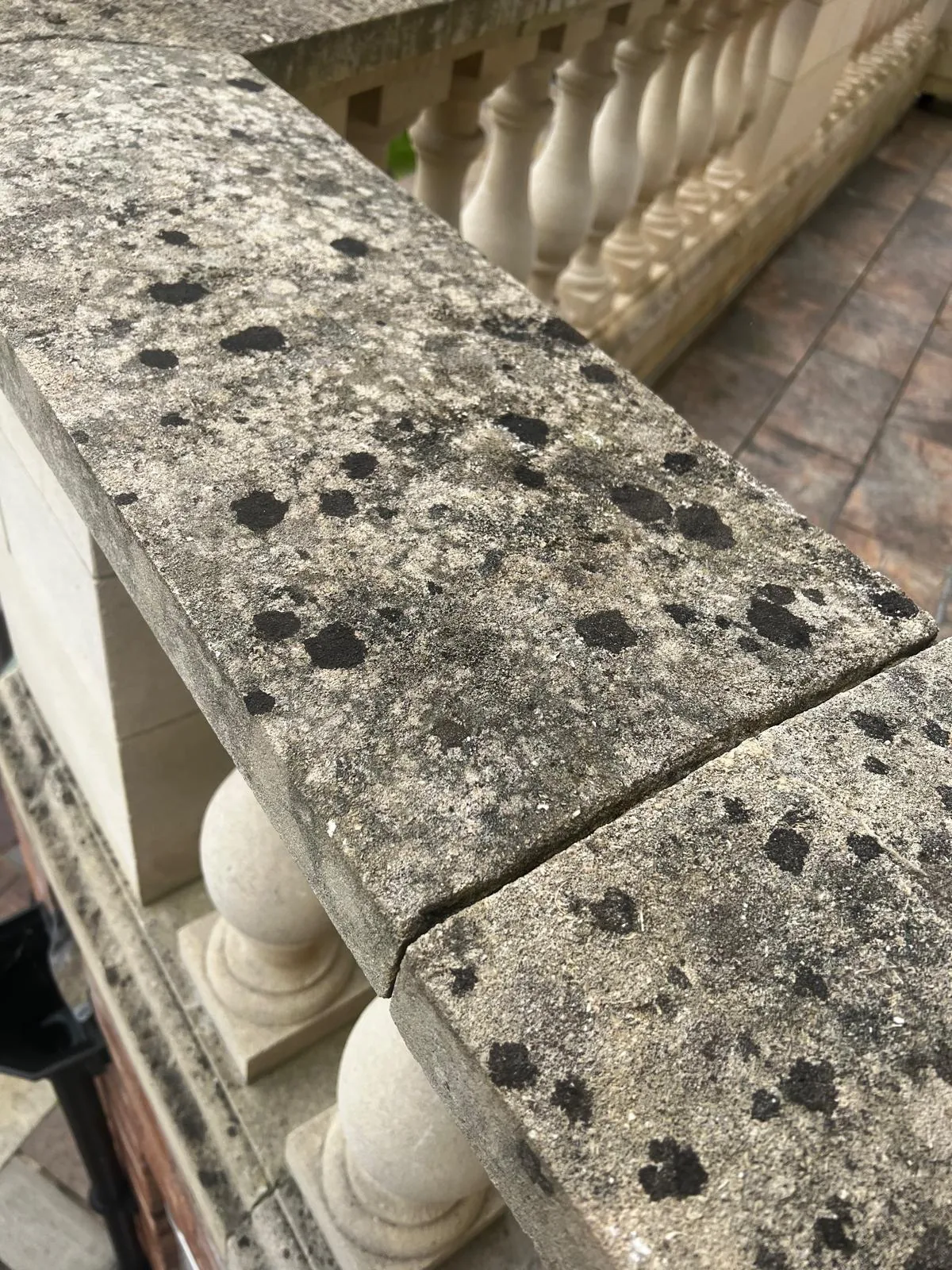 Stone balustrade before cleaning