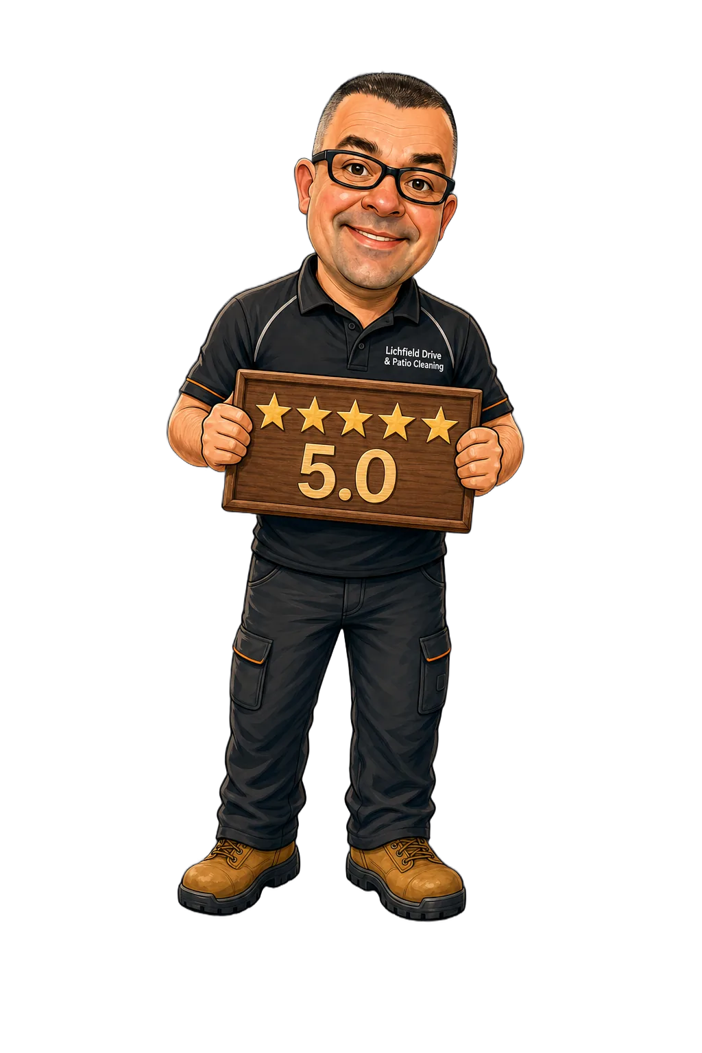 Jon holding a five star review rating